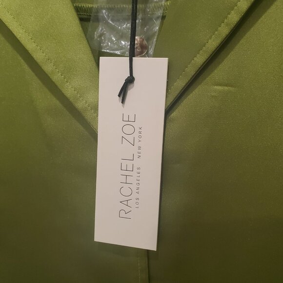 Rachel Zoe New Chartreuse Green Short Sleeve Satin Button Down Blouse  Large - Picture 5 of 9